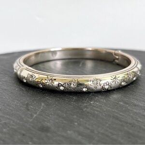 Brighton Sparkling Heart Floral Silver & Crystal Hinged Bangle Bracelet